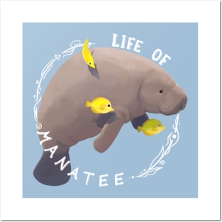 Life Of Manatee : with happy yellow fish friends Posters and Art